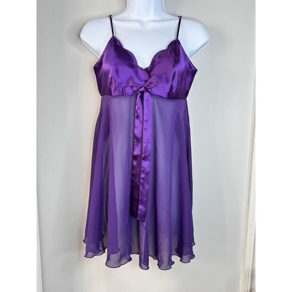 Victoria's Secret Other - VTG Y2K Victorias Secret Satin Sheer Babydoll Top Sm Purple Fairy Bow Feminine